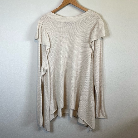 Lane Bryant Long Ruffle Sleeve Sweater Sharkbite Hem Cream Oatmeal Top Sz 26/28 - Picture 6 of 10